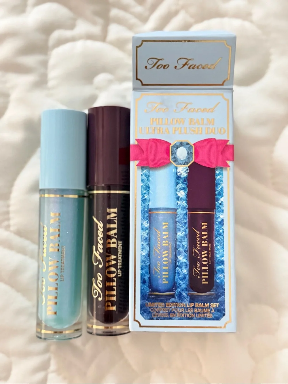 NIB Too Faced Hangover Pillow Balm Lip Duo - Ice Crystal & Midnight Crystal